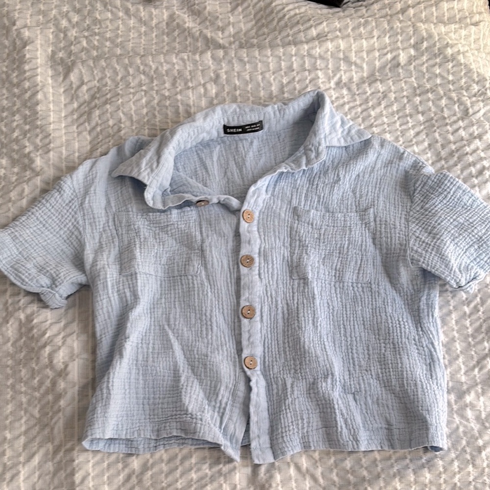 SOLD - Light Blue Women Button-Up Shirt